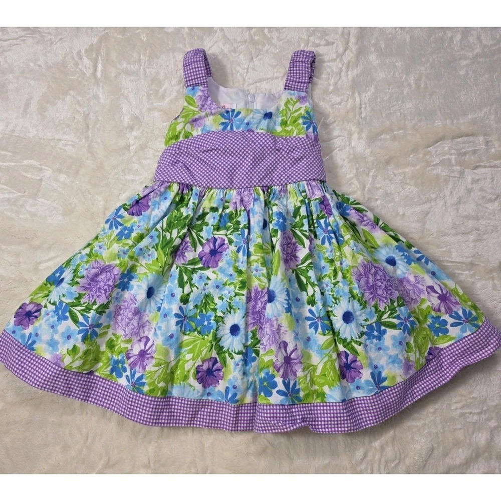 Jessica Ann Baby Girls 12M Y2K Floral Easter Dress Purple Gingham Lined
